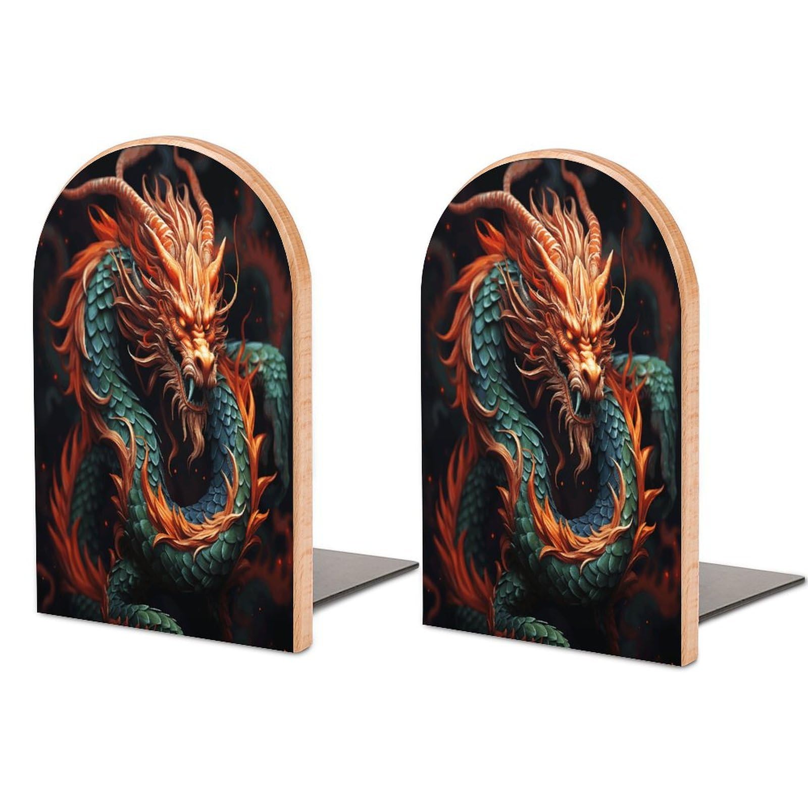 Chinese Dragon Bookends for Shelves Non Skid Book Stoppers Universal Economy Bookend Heavy Duty Wood Book End Decorative Book Shelf Holder for Home Office Desk 1 Pair