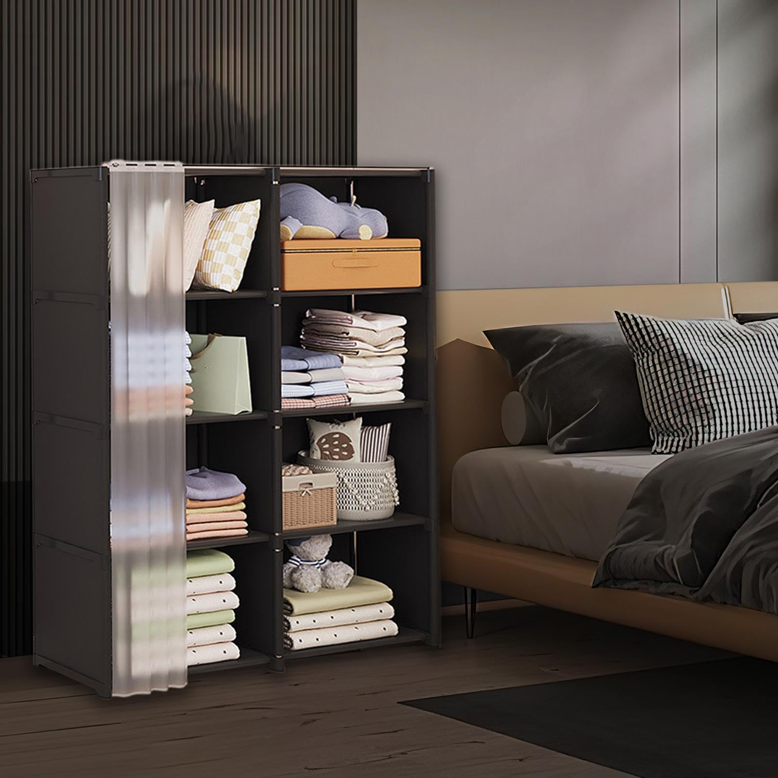 Armario a prueba de polvo - Estante de almacenamiento modular simple | (pequeño) | Organizador de ropa de dormitorio, armario de tela portátil, perchero para ahorrar espacio con cubierta para