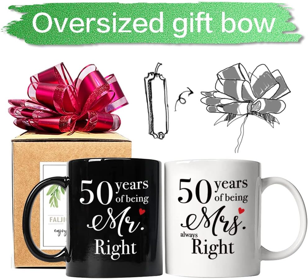 FALJIOK 50 Year Anniversary Coffee Mugs Set of 2, 50 Years of Being Mr Right & Mrs Always Right Mug 11oz, 50th Wedding Anniversary Mug Gifts for Couple Parents Grandparents - Image 3