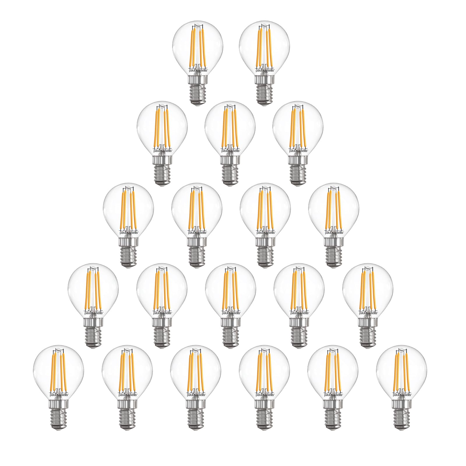 paul russells Dimmable Filament Golf Ball LED Bulbs, Small Edison Screw, E14, SES, 4.5Watt 470LM G45 40w Equivalent, Mini Globe 2700K Warm White, Energy Saving, Decorative Chandelier Lamps, Pack of 20