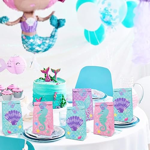 Miniatura 6 de Yaaaaasss! 24 bolsas de dulces de sirenita para fiesta, bolsas de regalo de sirena, bolsas de regalo bajo el mar, bolsas de regalo para decoración