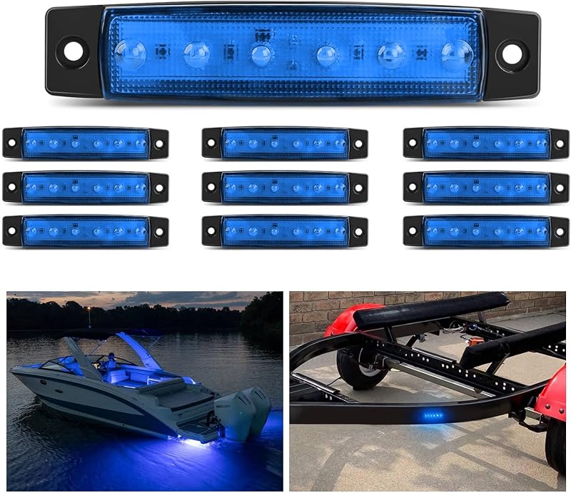 Luz indicadora lateral indicadora azul NILIGHT 10PCS 3.8" 6 LED | Luces de holgura impermeables para barco marino Stern Yacht Kayak Sailboat Trailer Bus RV