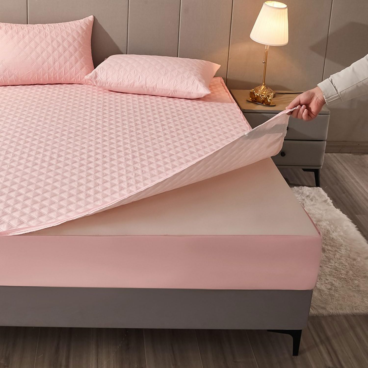 DSSHENGDS Customizable Up Bed Sheets ,Breathable Mattress Encasement Topper ,Premium Zipped Dustproof Mattress Protector ,All Round Protection Mattress Cover-pink- 180x200+30cm — image 1