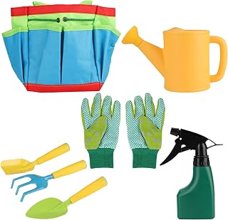 Kids Gardening Set, 7PCS Colorful Gardening Tools for Kids, Include Watering Can, Watering Bottle, Square Shovel, Pointed Shovel, Rake, Gloves, All in One Gardening Tote, Children Kids Garden Tools