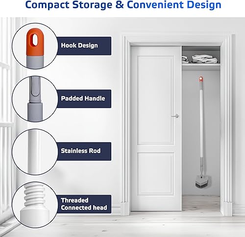 Miniatura 6 de DSV Standard Cepillo de ducha con mango largo, cepillo de limpieza 3 en 1 con 3 cabezales de cepillo desmontables sin arañazos, cepillo de limpieza