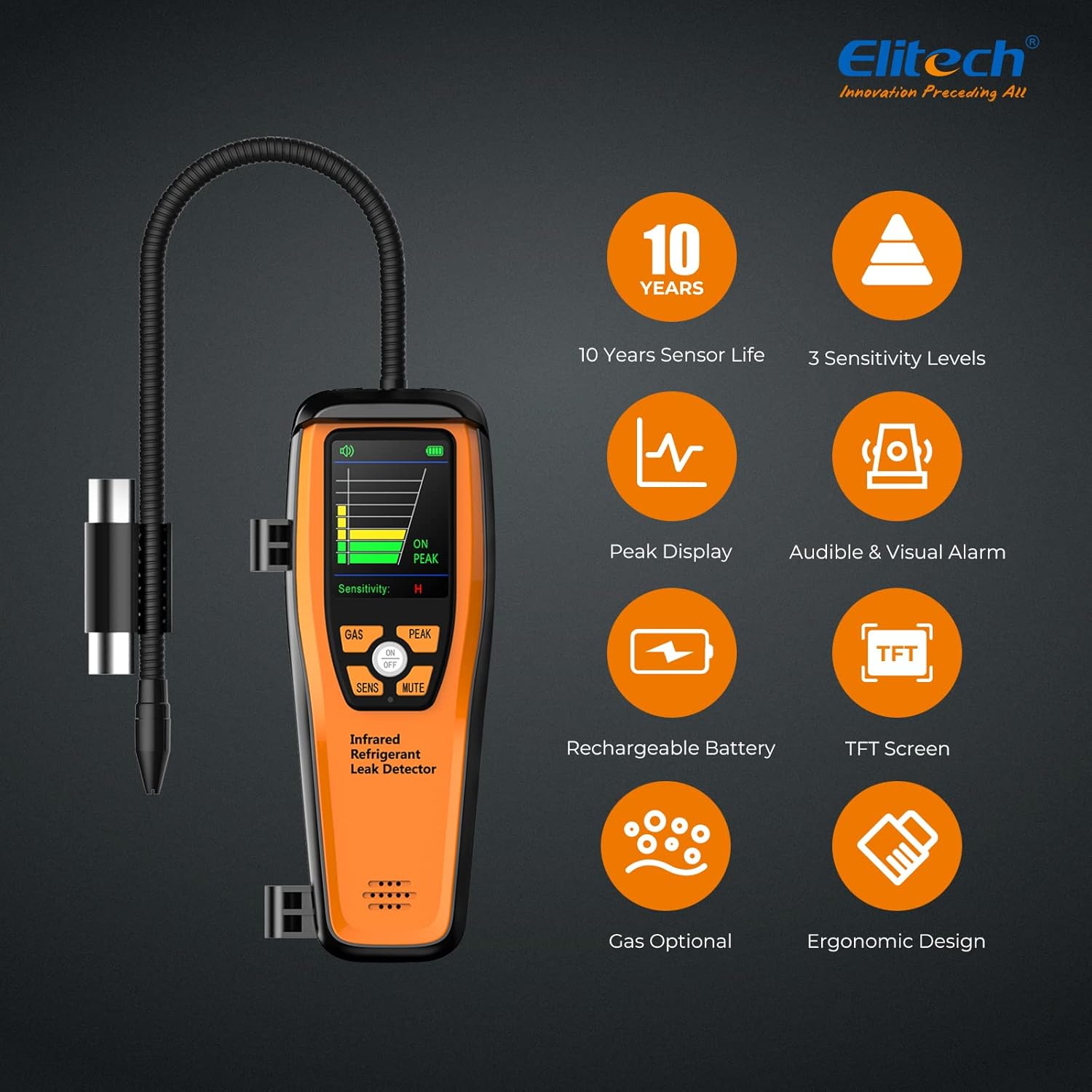 Elitech HVAC Refrigerant Leak Detector 10 Yrs Infrared Sensor Life Halogen Freon Sniffer, Air Conditioning Detection, Automotive Gas Finder, R22 R410A R134A R1234YF CFCs HCFCs HFCs, ILD-300