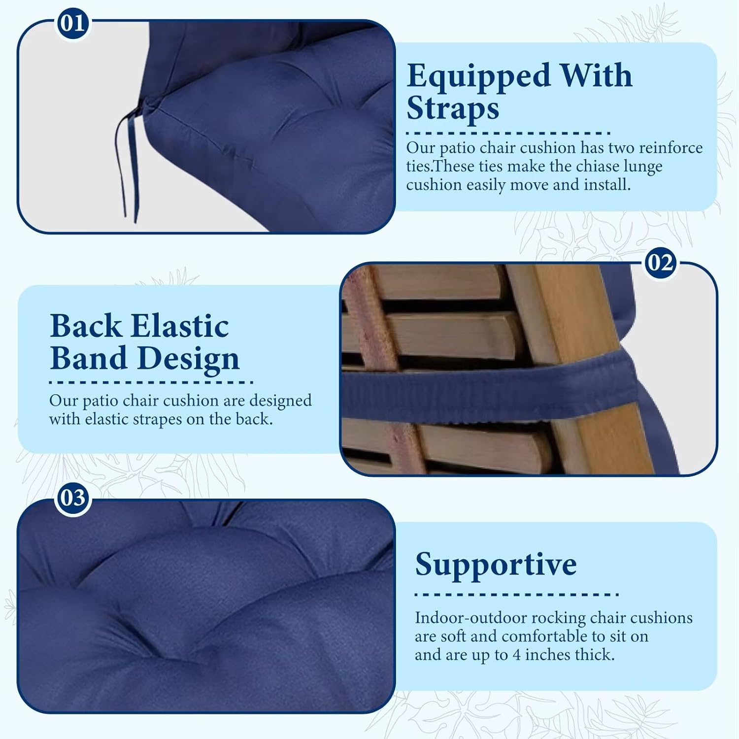 Outdoor Adirondack Chair Cushions for Patio Furniture Navy Blue Thick Tufted Waterproof Rocking Chair Cushion with High Back,43"*20"*3.9"