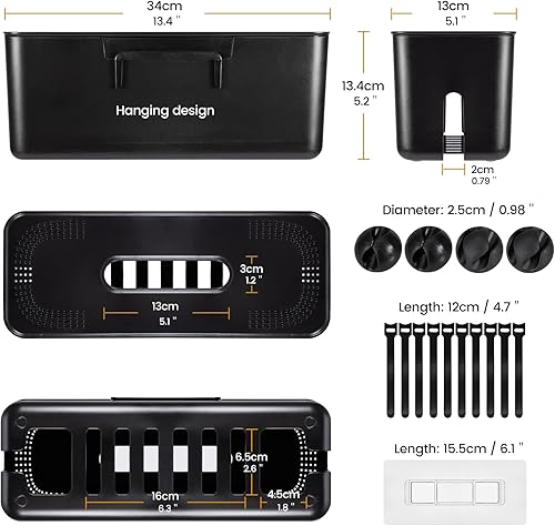 Miniatura 2 de Caja organizadora de cables, caja organizadora de cables de montaje en pared para regletas de alimentación, cargadores, cable de computadora de TV,