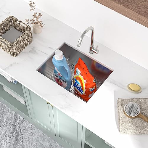 Miniatura 4 de Mocoloo Fregadero de lavandería de 21 pulgadas, fregadero de 21 x 18 pulgadas, fregadero utilitario de acero inoxidable calibre 16, fregadero de 12