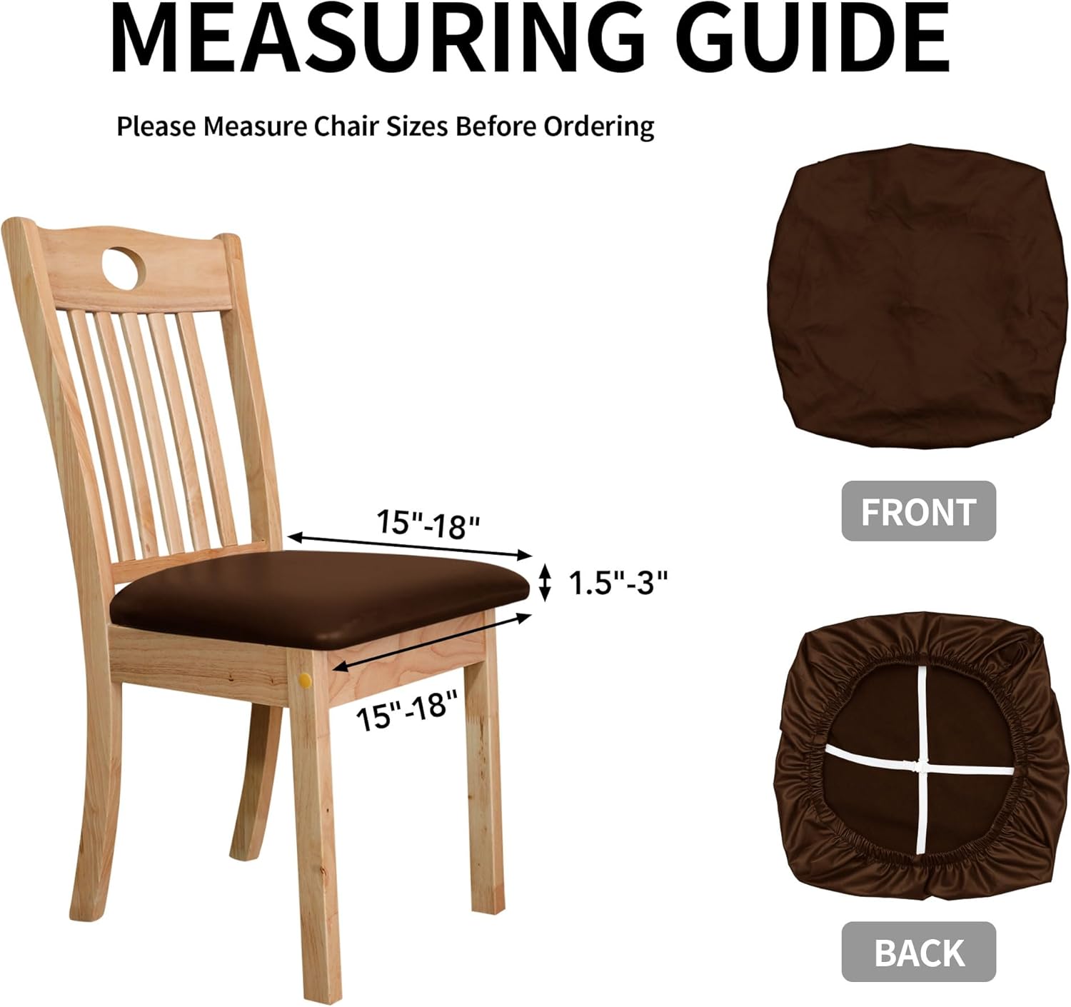 Easy-Going Waterproof PU Leather Seat Covers for Dining Room Chairs Set of 6, Stretch Fit Removable Chair Seat Protector Slipcovers with Elastic Band, Coffee