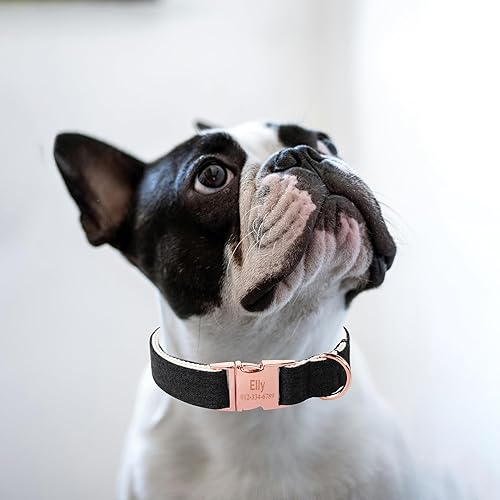 Miniatura 5 de MR. CHUBBYFACE - Collar de perro negro con placa de nombre, collar de perro personalizado de temperatura de algodón con número de teléfono, collar