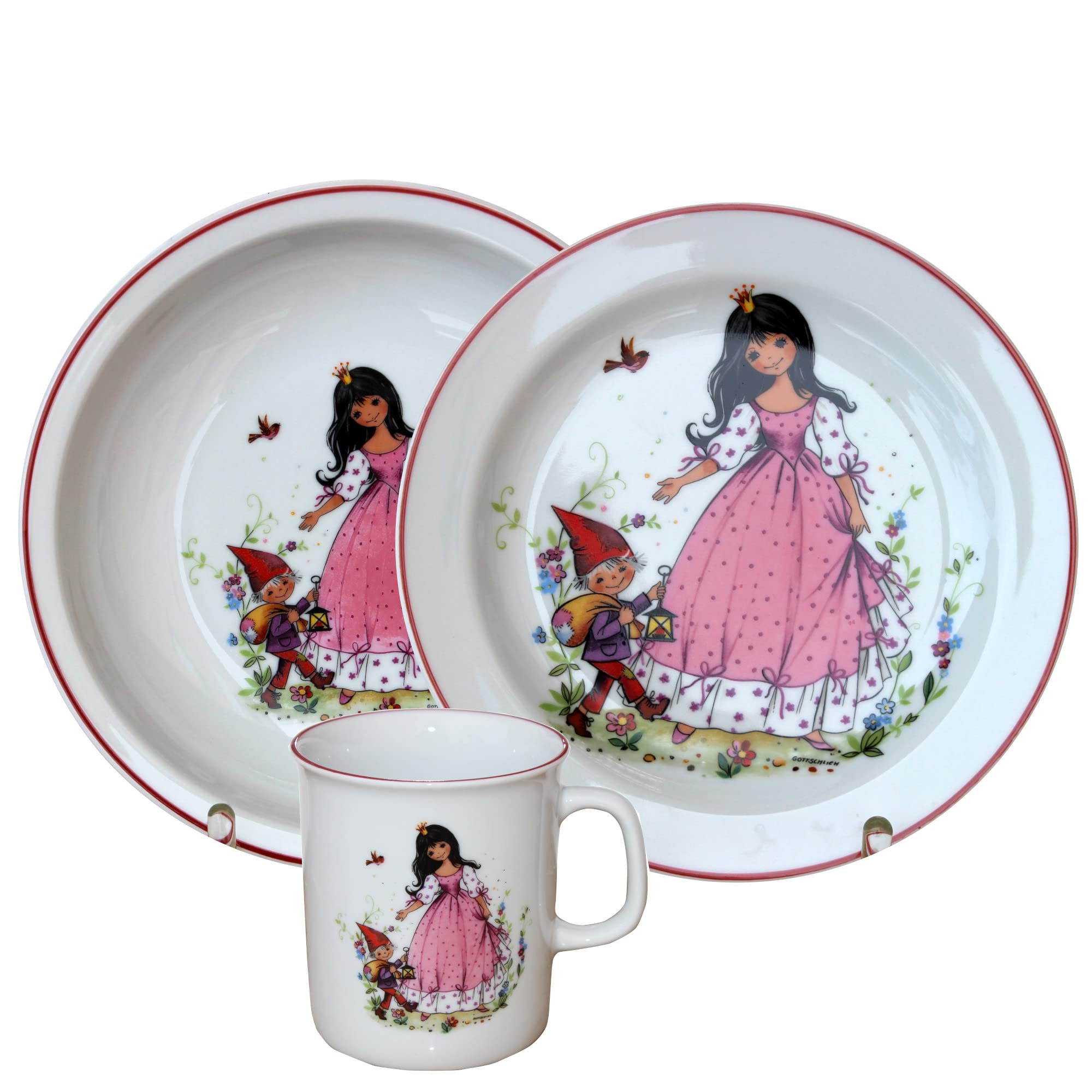 Vajilla infantil de 3 piezas, porcelana, diseño moderno y colorido de cuento de hadas de "Blancanieves" L.E.R.D.93