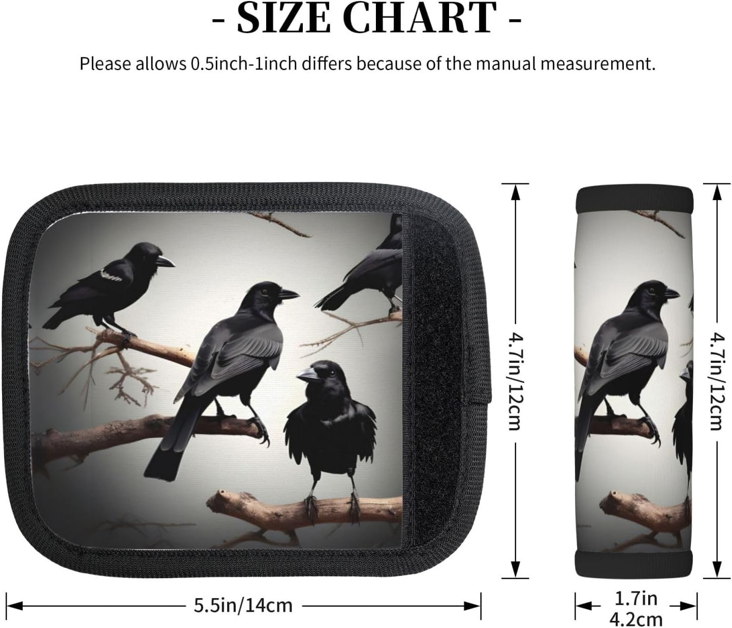 Black Crow Birds On A Branch Print 2 Pack Luggage Handle Wrap for Suitcase, Comfort Soft Handle Covers, Luggage Accessories