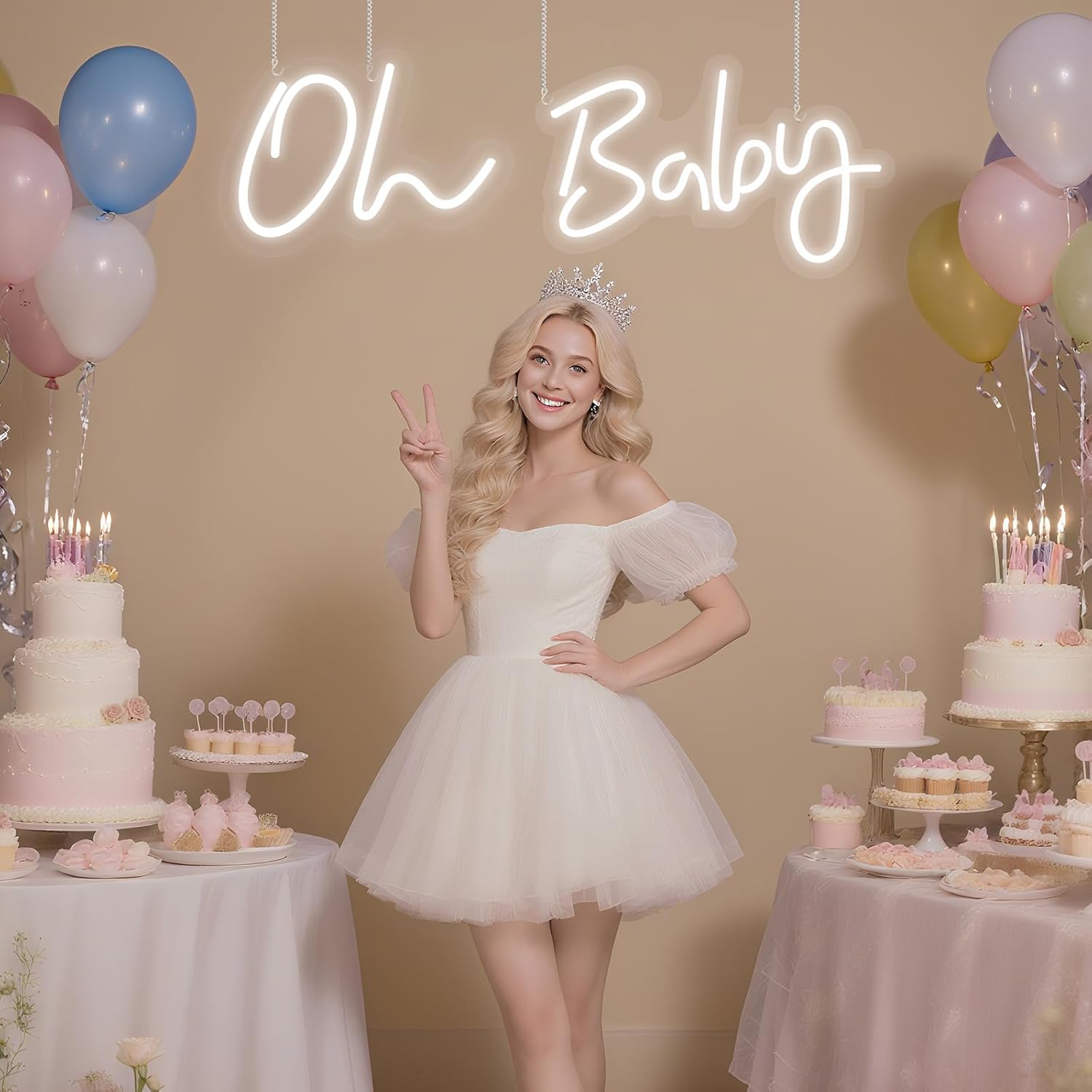 Oh Baby Neon Signs - 25” X 10” Led Light Up Oh baby Sign for Backdrop Decor Baby Shower Wedding Birthday Gender Reveal Party Decorations