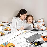 Vista 6 de Manfei Juego de edredón de excavadoras, tamaño individual, juego de edredón de tractor y camión con 1 funda de almohada, juego de ropa de cama