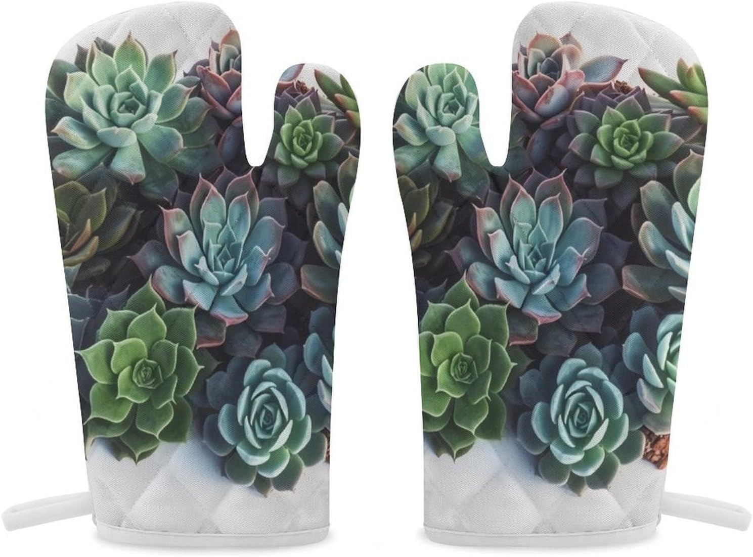 2 Pcs Oven Mitts Heat Resistant Kitchen Gloves Soft Safety Succulent Plants Oven Glove for Microwave, Barbecue