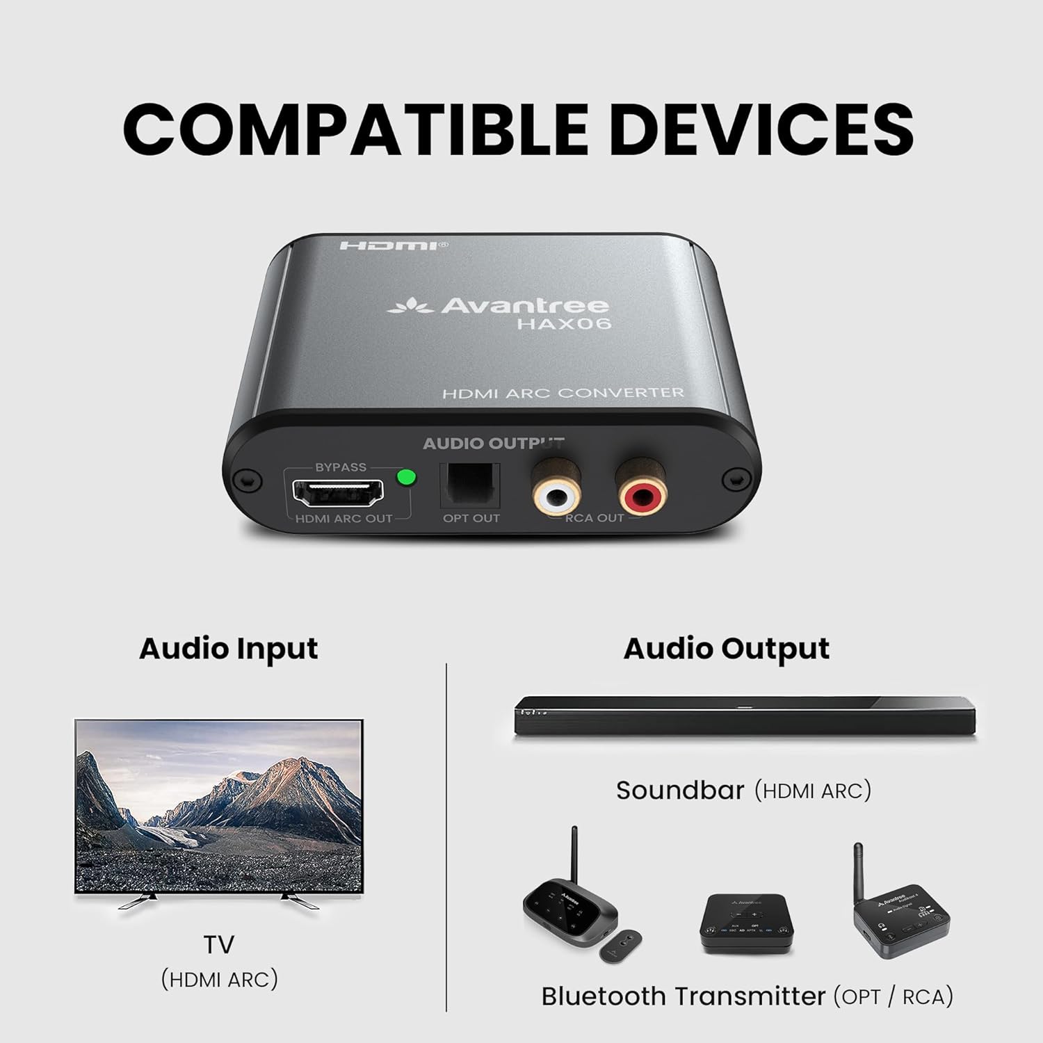 Avantree Orbit Pro + HAX06 Bundle – Bluetooth Transmitter with HDMI ARC Extractor, Perfect for HDMI-Only TVs, Watch with Headphones & Soundbar Together