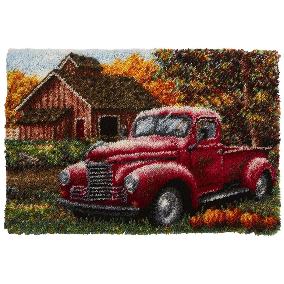 AxiangziK Diy Knüpfstern Set Knüpfteppich-Set Mit Cartoon-Auto，Waldlandschaft，Teppich-Herstellungsset Für Erwachsene，Diy-Knüpfteppich-Set，Gobelin-Kissen，Vorgedruckte Muster 39x55in