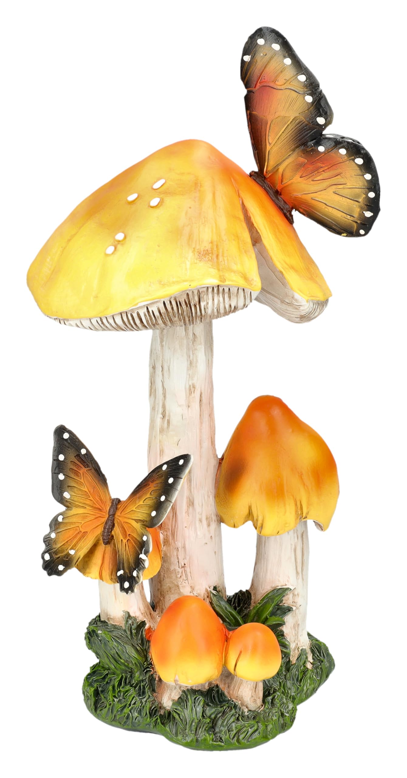 Figuren Shop GmbH Gartenfigur Gelbe Pilze mit Schmetterlingen – Handbemalte Pilz Garten Deko Statue, 32,5 cm Höhe