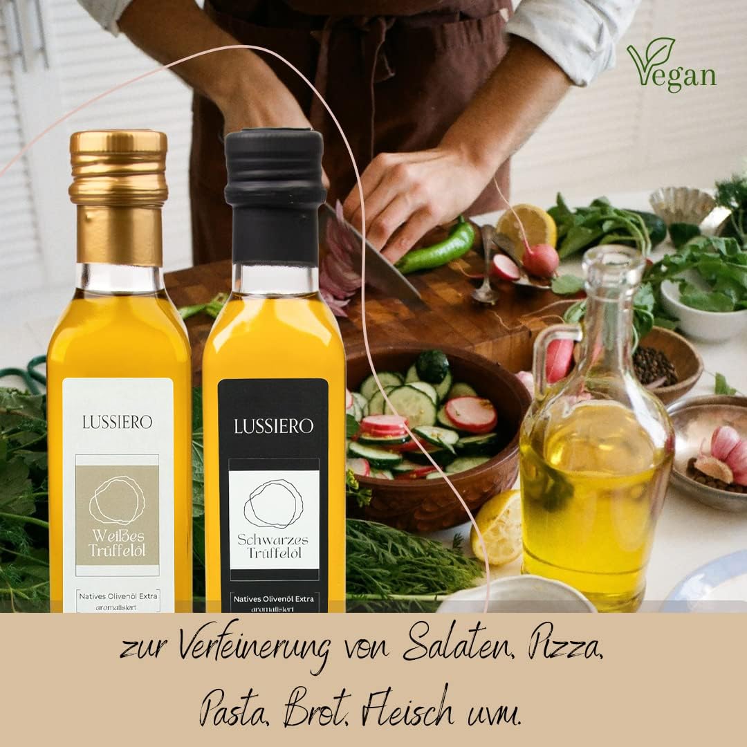 Lussiero Trüffelöl-Set aus weißem und schwarzem Trüffel-Öl, Feinkost Geschenkset 2 x 250ml
