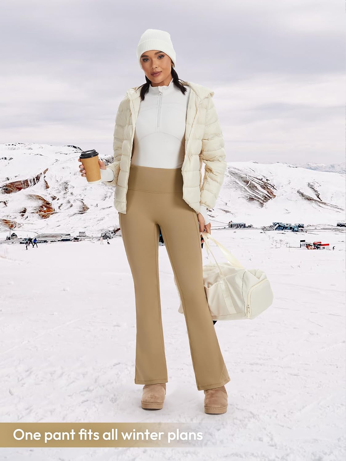 SEVEGO Tall Women's 32/34/36 Fleece Lined Flare Leggings Water Resistant Winter Thermal Bell Bottom Yoga Pants 3 Pockets - Image 2