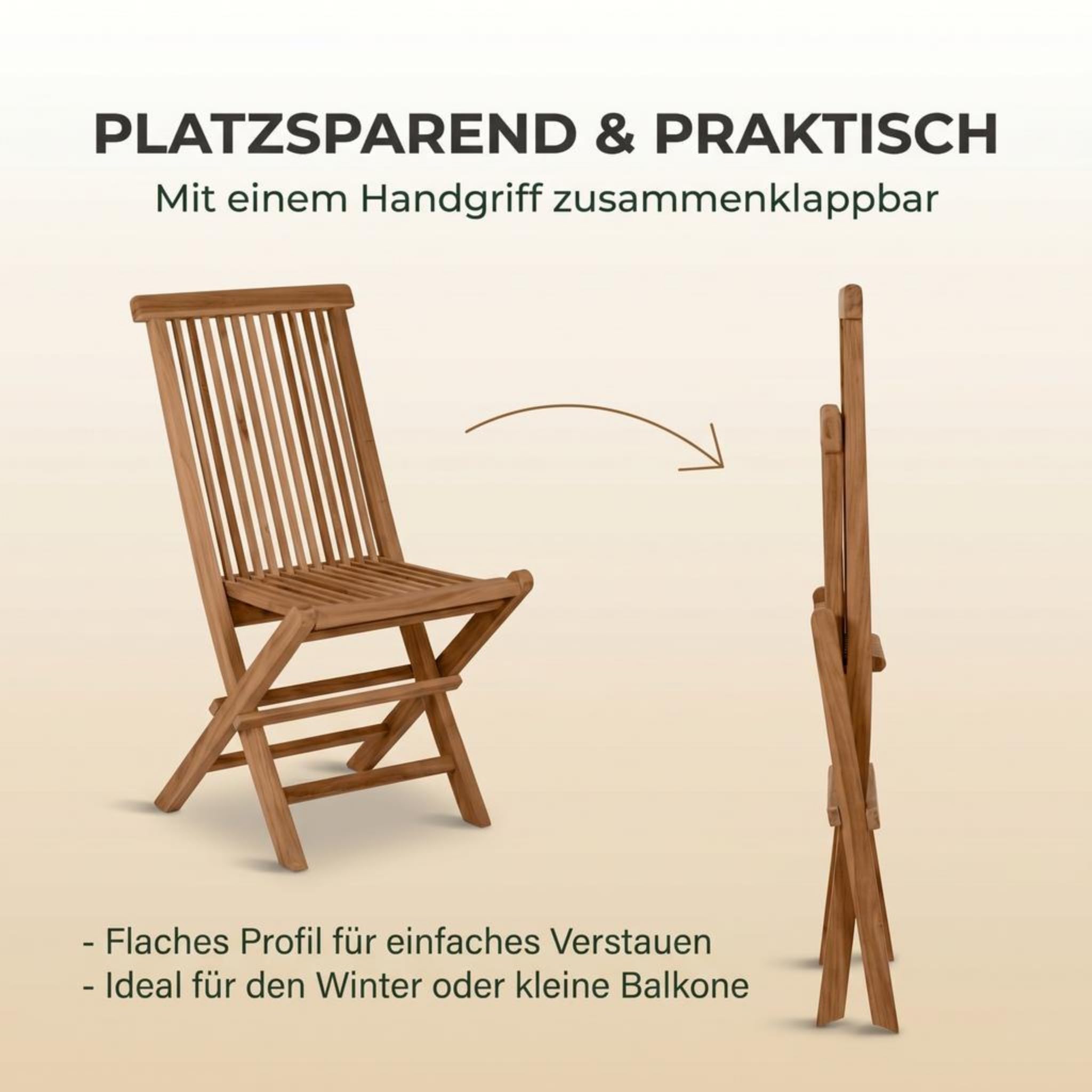 SAM Premium Klappstuhl Menorca, Balkonstuhl Teakholz massiv lackiert, klappbarer Gartenstuhl ohne Armlehnen bis 150 kg, wetterfest für Garten Terrasse Balkon Wintergarten Outdoor, Unikat
