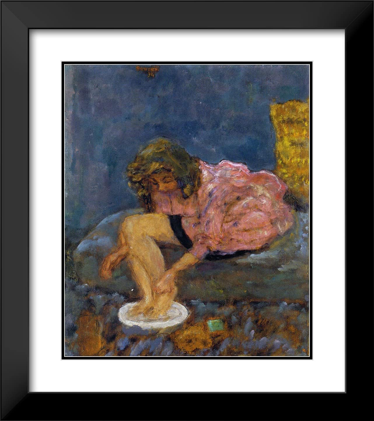 ArtDirect Bonnard, Pierre 20x22 Black Modern Framed Art Print with Double Matting Titled: Woman Washing Her Feet
