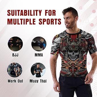 Samurai Ranked Compression No Gi Jiu Jitsu Rash Guard Mens Short Sleeve BJJ MMA Training Fightwear