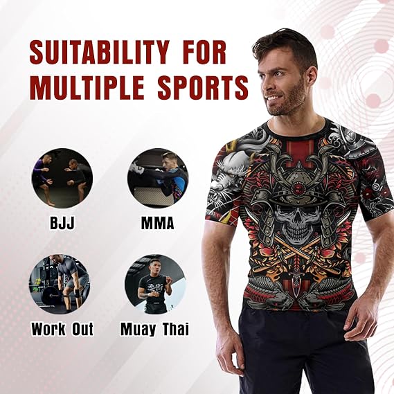 Samurai Ranked Compression No Gi Jiu Jitsu Rash Guard Mens Short Sleeve BJJ MMA Training Fightwear