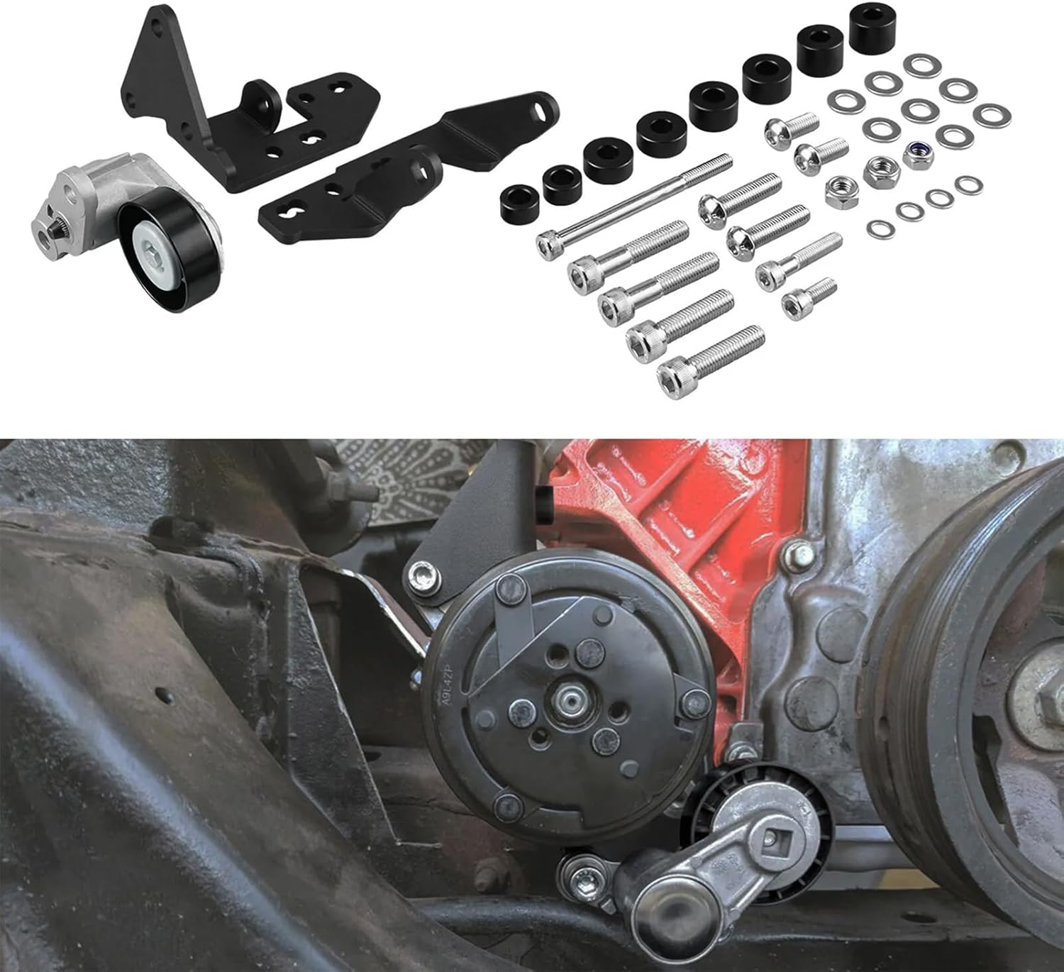 Bevinsee Low Mount AC Compressor Bracket Sanden 7176 SD7B10 Passenger Side Compatible with LS Truck/SUV Engine 1999-2013 LS Gen 3 4 Truck For L33 L92 L98