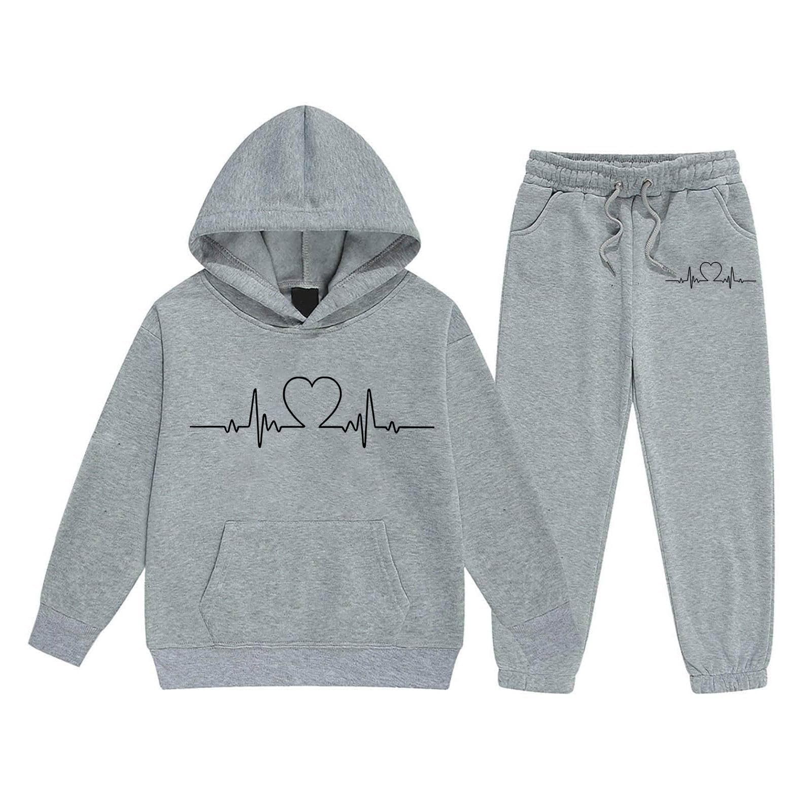Mädchen Trainingsanzug Herz Hoodie Jogger 2-teiliges Set