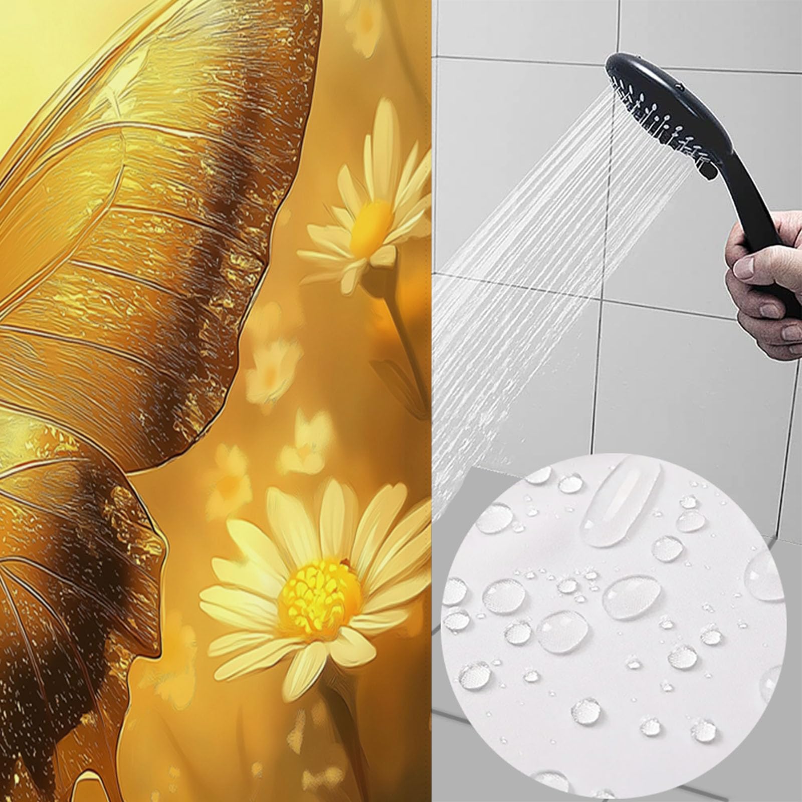 Cortina de Ducha con impresión Digital de Ligero Floral Cortina de Baño con Mariposa Flores,240x200cm Impermeable Cortinas de Ducha con 12 Ganchos Tela de poliéster para baño