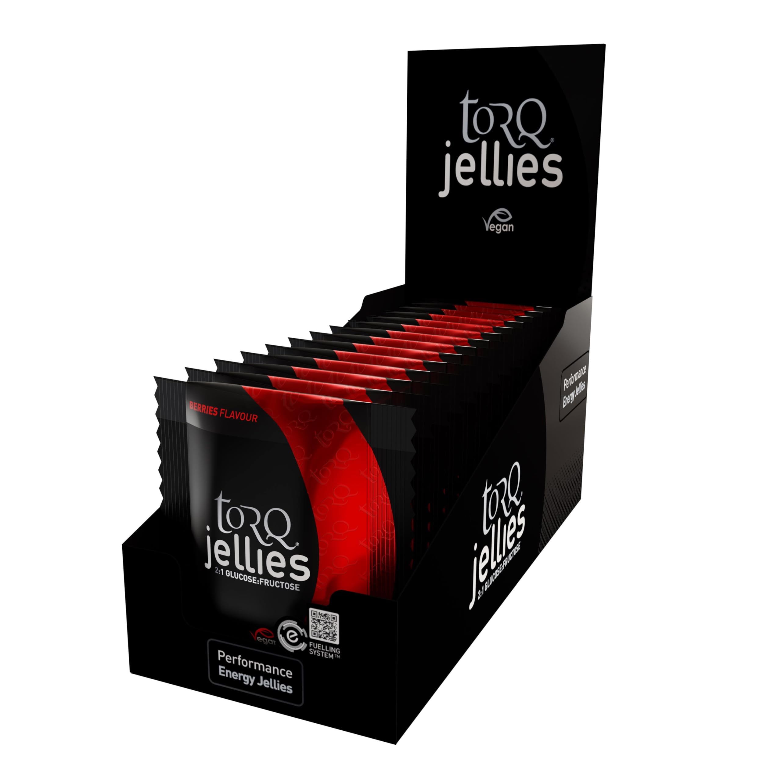 TORQ Energy Chews for Running - Fast-Release Energy Gummies for Cycling & Endurance Sports | High Carbohydrate Dual Glucose & Fructose Gels | Berries Flavoured Vegan Jelly Soft Bites | 6x15