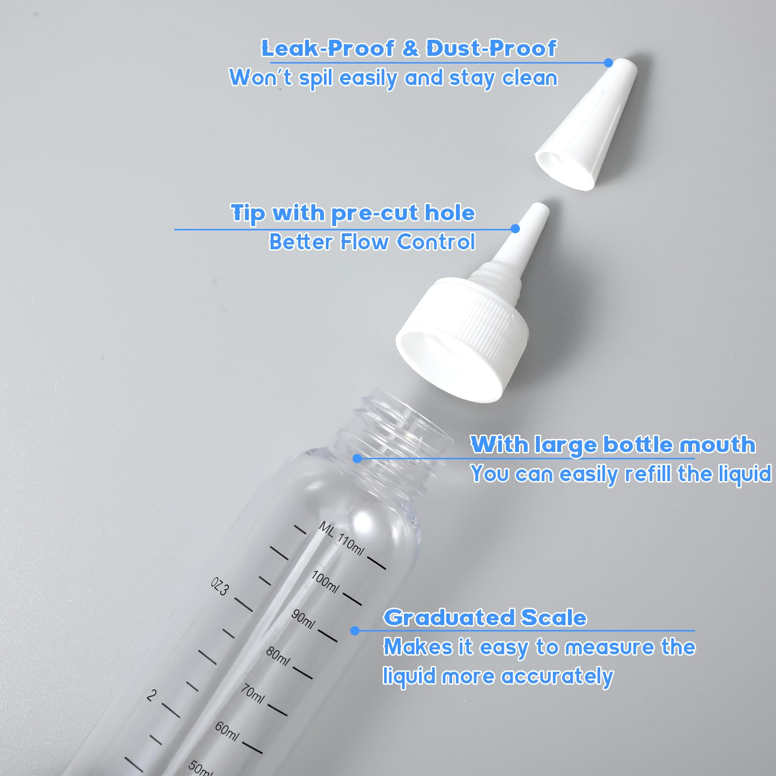4 sztuki buteleczka aplikatora do włosów, squeezie z aplikatorem do olejku do włosów, 110 ml & 50 ml buteleczka aplikatora z skalą, aplikator do olejku do włosów do farbowania skóry głowy i