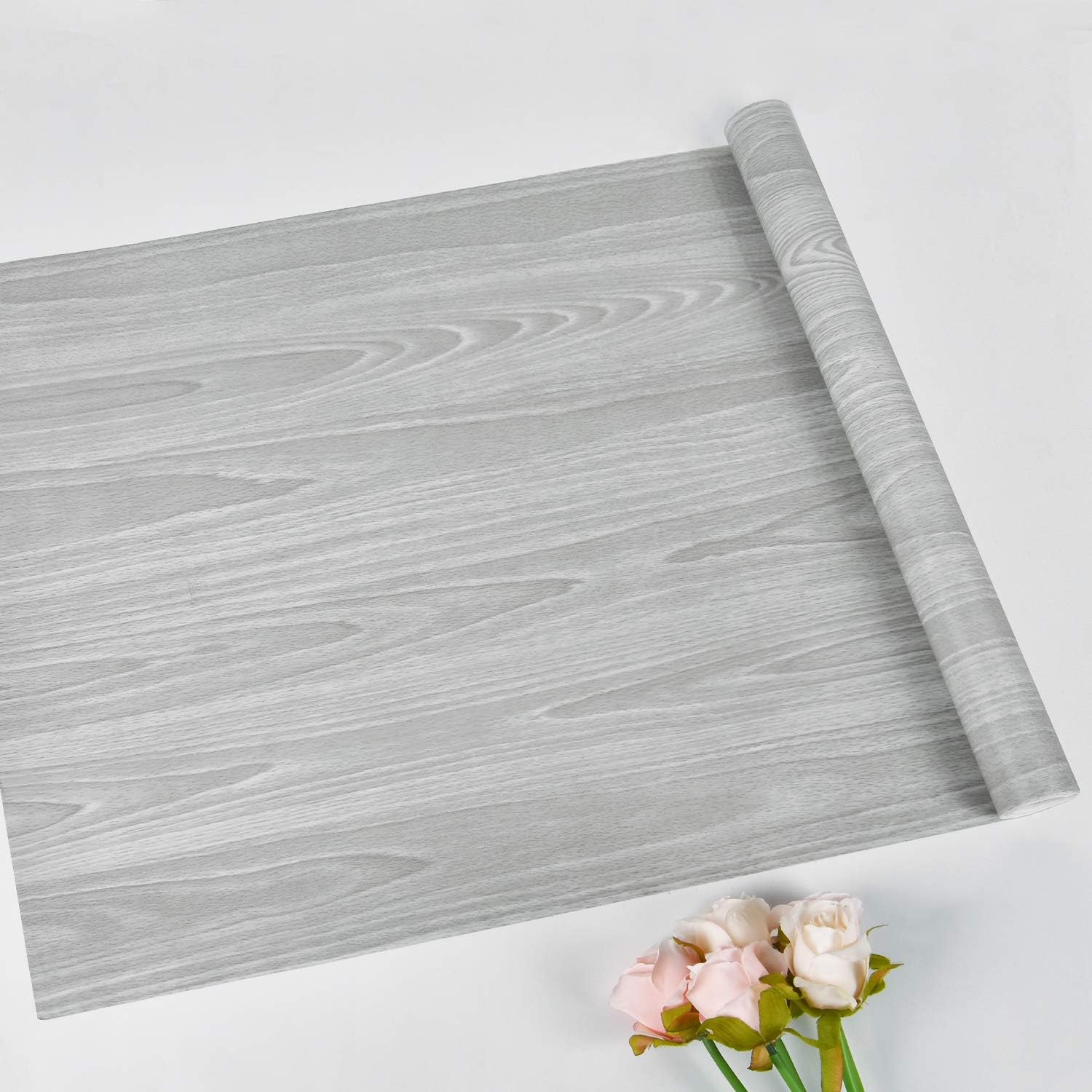 Gray Wood Wallpaper 17.71 x 394 Inch Wood Grain Texture Peel and Stick Wallpaper Adhesive Paper Light Grey Wall Covering Desk Shelf Drawer Liner Cabinets Wardrobe