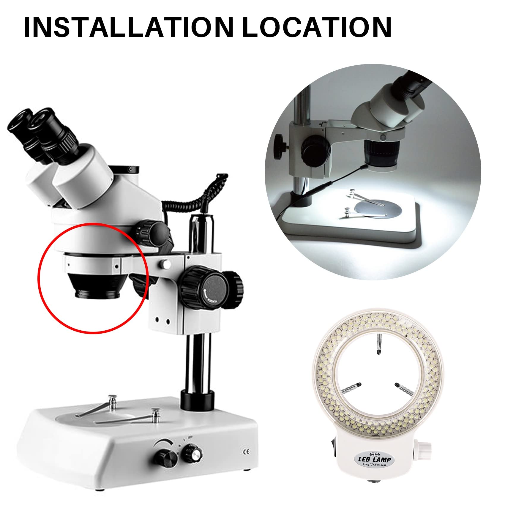 Lampe annulaire 144 LED pour microscope 6000 K 0-100 % réglable