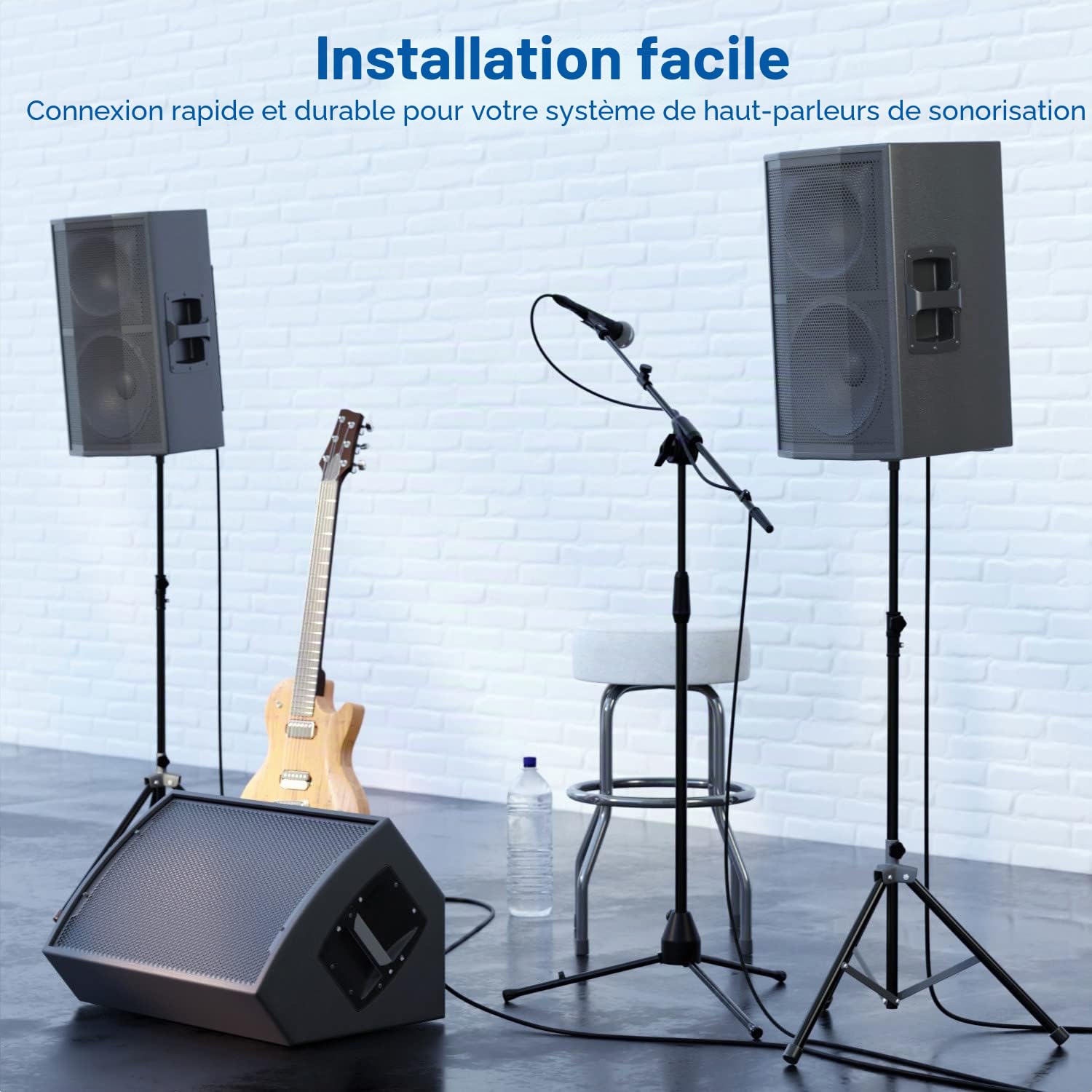 deleyCON 15m PA Câble haut-Parleur - Qualité Studio - en Cuivre OFC pur - Liaison pour haut-Parleur PA 2 Pôles 2x 2,5mm² (AWG13) 8,3mm - Verrouillage Métallique