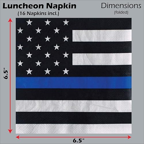Miniatura 4 de Fiesta de la línea azul delgada de la policía para 16 invitados! Incluye 16 platos y servilletas de 7 pulgadas en el patrón oficial de bandera
