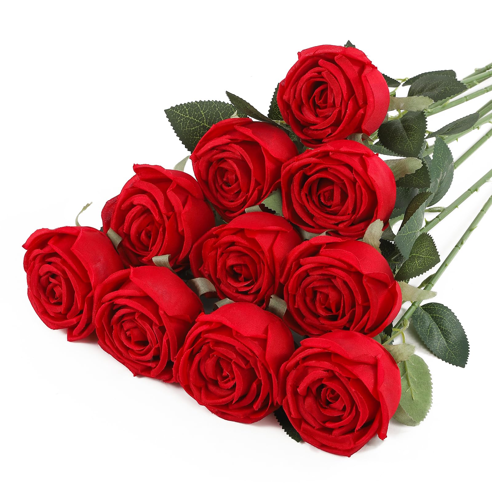 DuHouse 10pcs Fake Roses Artificial Silk Flowers Flower Long Stems Bouquet for Arrangement Wedding Centerpiece Party Home Kitchen Decor(Red)