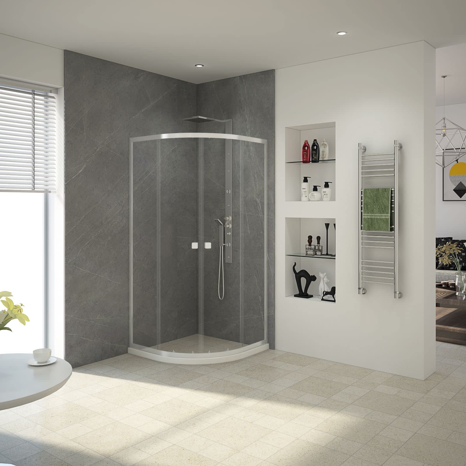 Marwell NEPTUN II Runddusche 90x90x195 Cm - Mit Hebe-Senk-Mechanismus, ESG-Glas