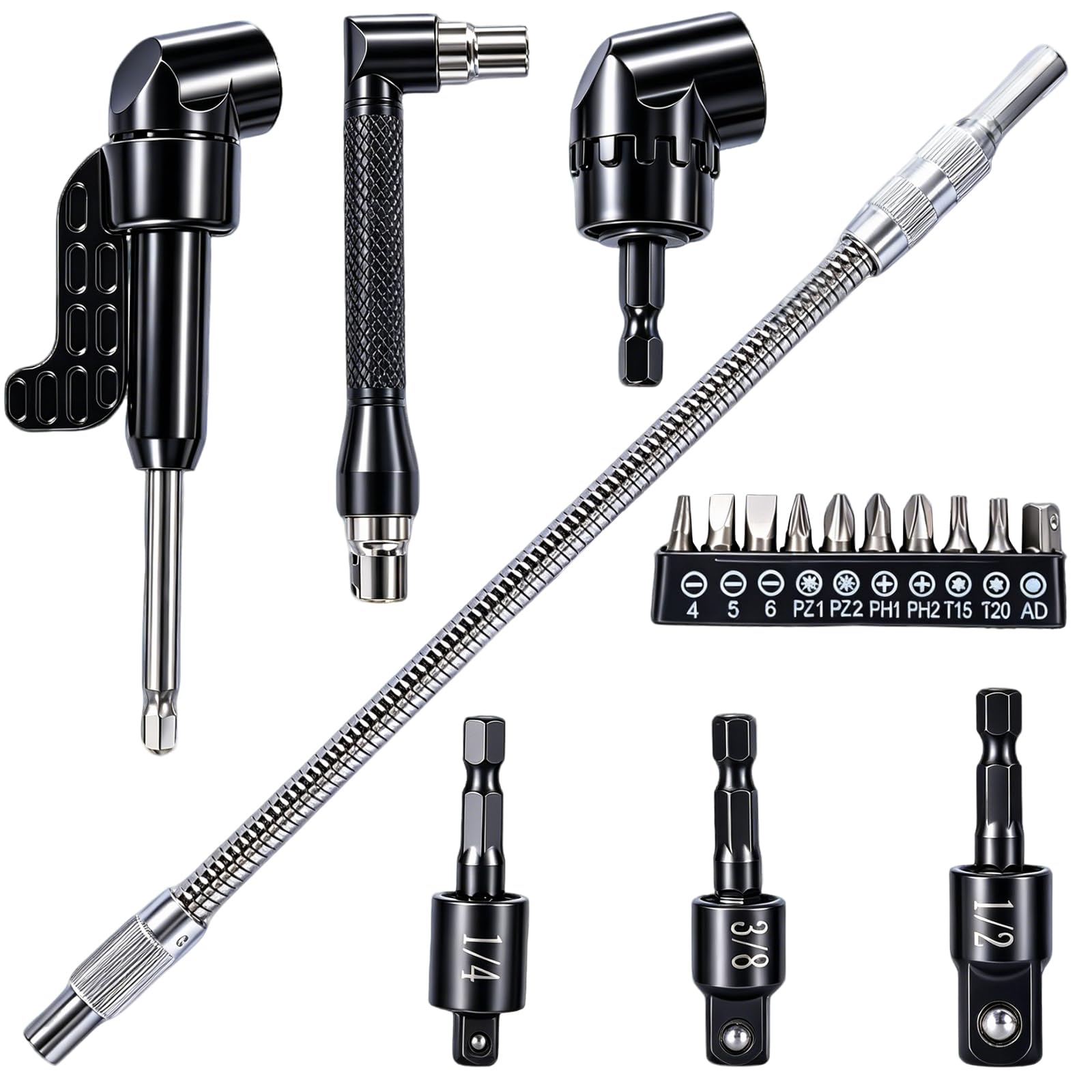 View 1 of 17 Pcs Flexible Drill Bit Extension Kit for Tight Space Soft Flexible Shaft