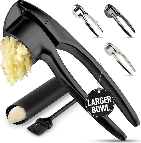 Zulay Kitchen Juego de Prensa de Ajo Grande Premium – A Prueba de Óxido y Apto para Lavavajillas, Herramienta Trituradora de Ajo de Tazón Más Grande