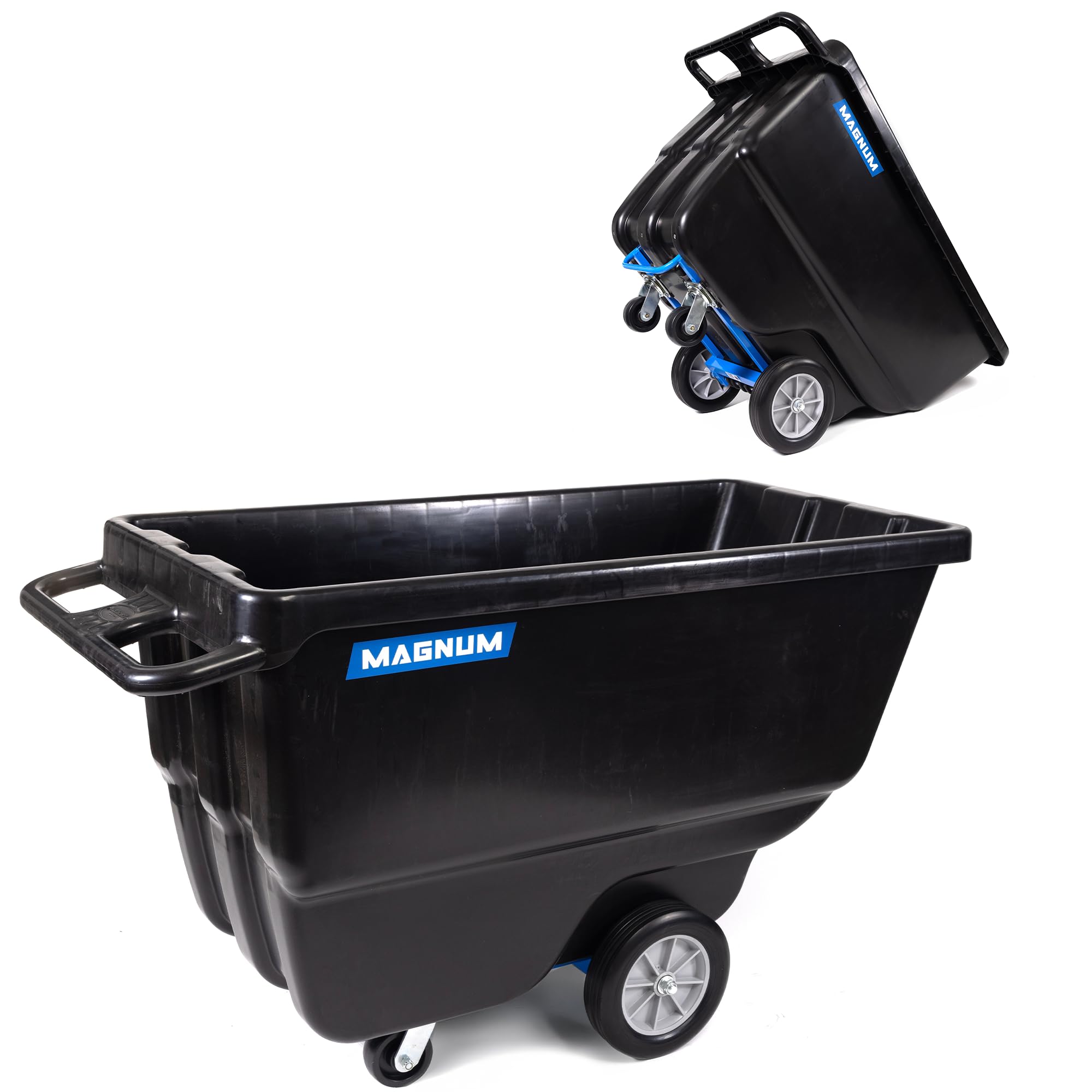 Magnum Tool Tilt Truck, 1 Cu. Yd. Covered Capacity Dump Cart with Heavy Duty 12” Wheels & 5” Casters & Reinforcing Bottom Frame for Jobsites, 1000 lbs
