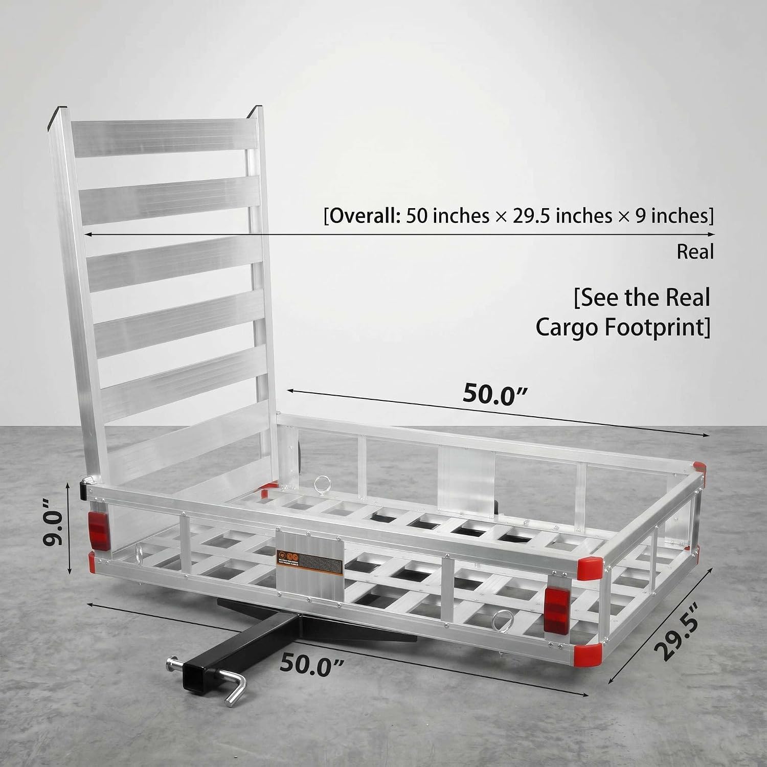Aluminum Cargo Carrier 500 Lbs 50" x 29.5", Hitch Cargo Carrier with 41.5" Ramp Fits 2" Class III IV Receivers, Rust Proof Cargo Basket with Reflectors