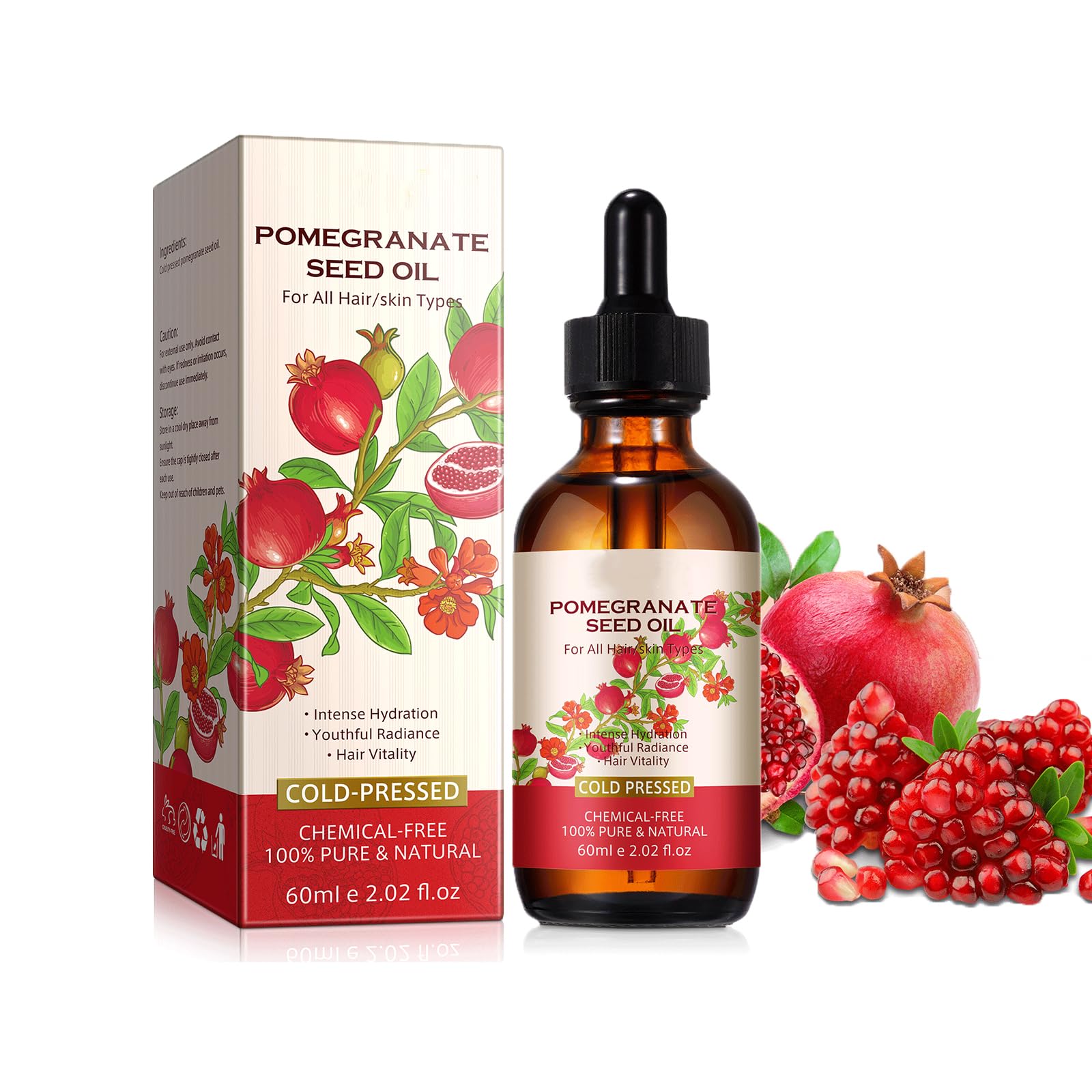 Granatapfelkernöl - 100% Kaltgepresstes Anti-Aging-Öl Für Haut & Haare - 2x60ml Set