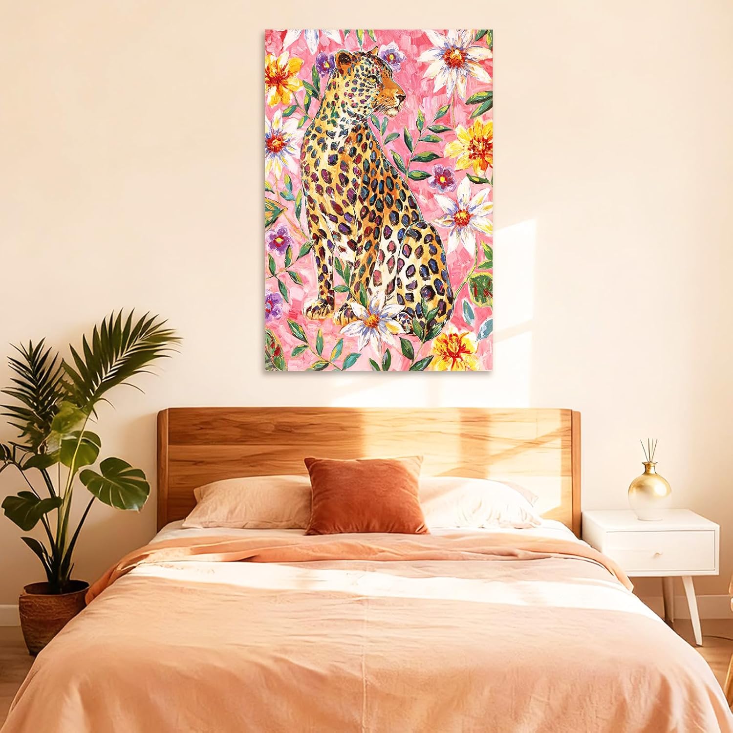 YETHEN WAL Pink Leopard Wall Art Colorful Jungle Animal Canvas Prints Tropical Cheetah Artwork for Living Room Bedroom Office Decor 24x36 Inch