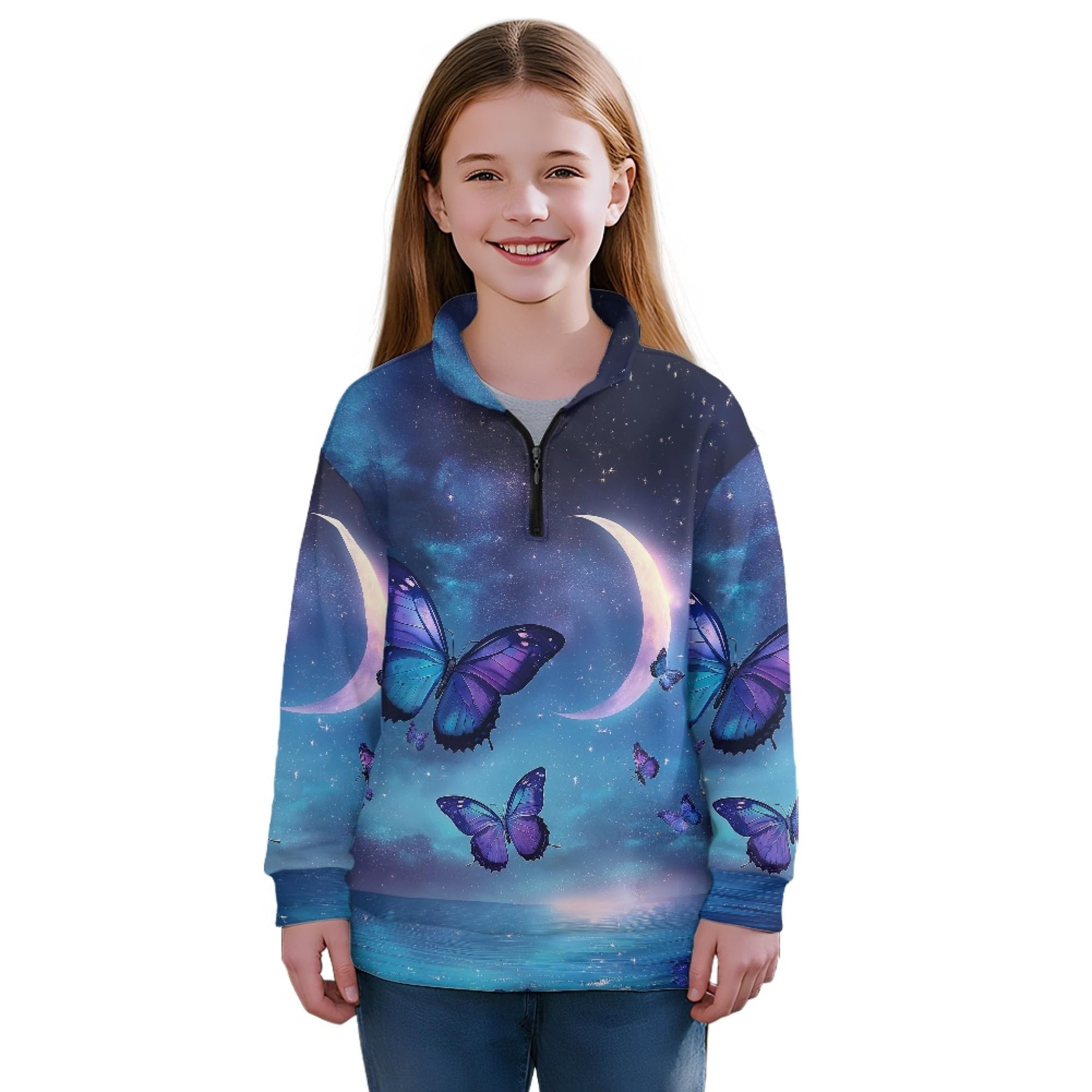AmzPrint Girls' Novelty Quarter Zip Sweatshirt Long Sleeve Pullover Cool Activewear Running Hoodie For Teens Girls