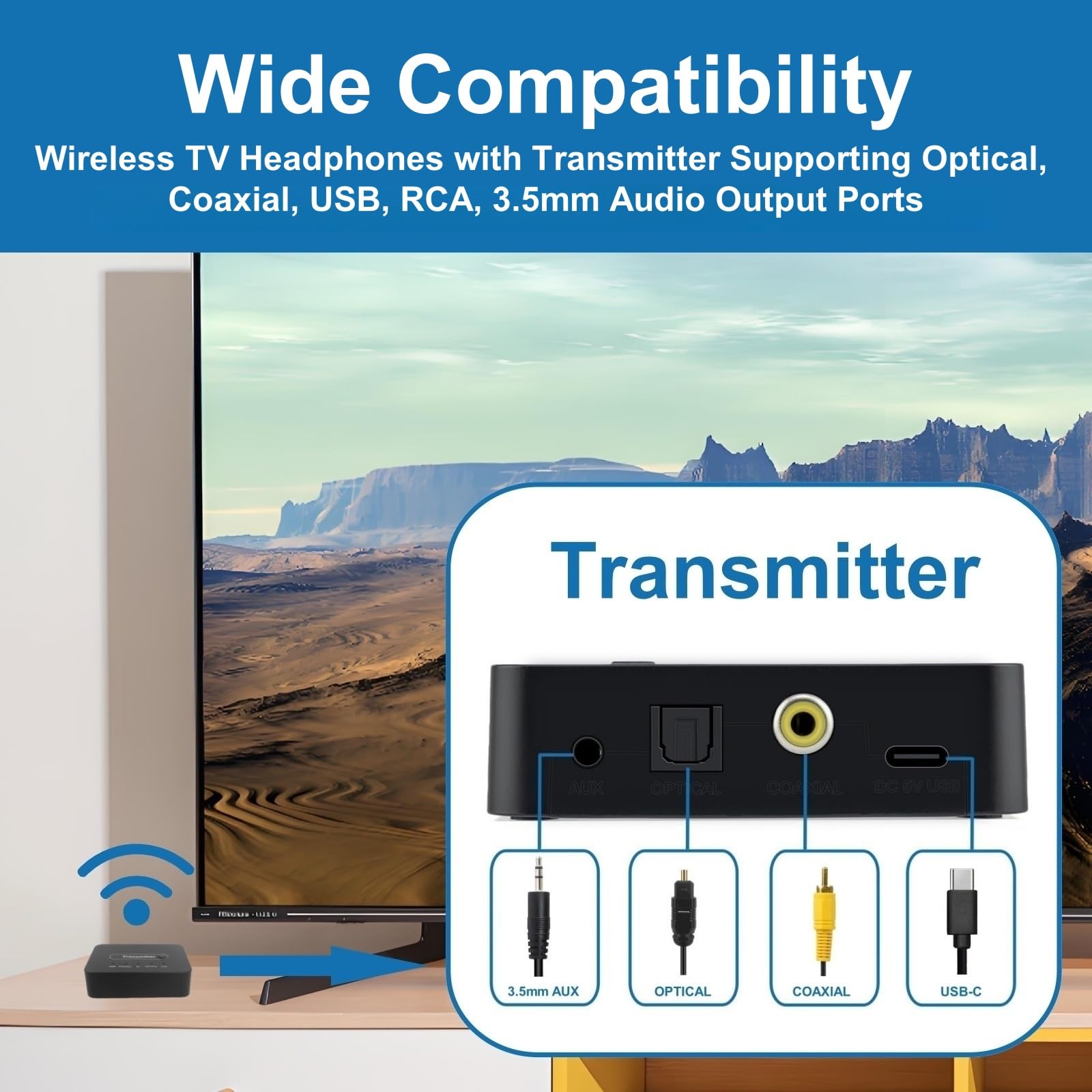 Kabelloser ANC TV Kopfhörer für Senioren - Active Noise Cancelling, Bluetooth 5.3 Over-Ear Funkkopfhörer mit Sender, Hi-Fi Sound, 35h Spielzeit