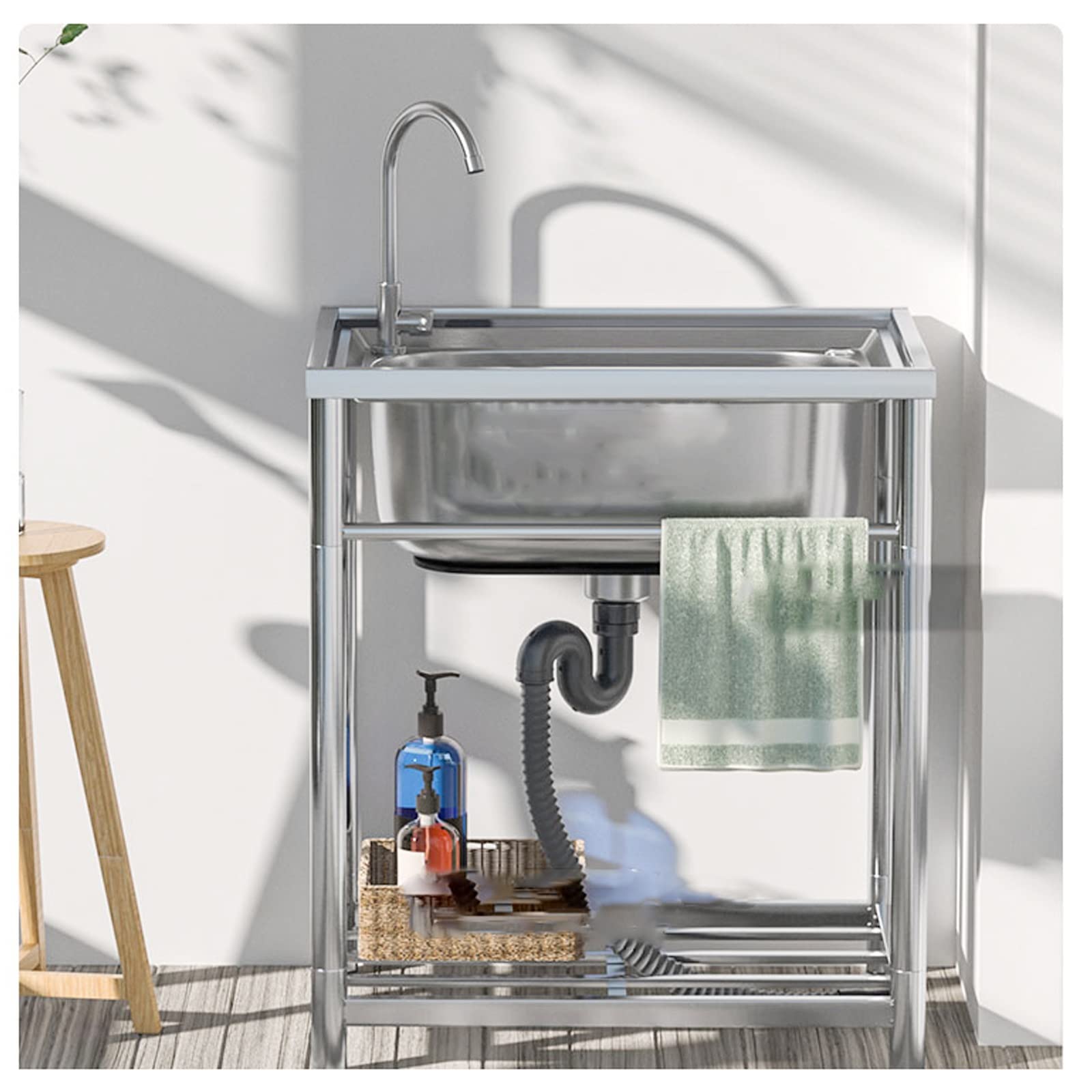 TAXXII Freestanding Stainless Steel Sink,Outdoor Sink,Portable Sink,Commercial Restaurant Sink,Stainless Table With Sink,For Business Restaurant,Cafe,Bar,Hotel,Garage,Laundry Room,O