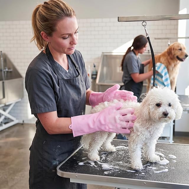 Foto 6 de 6 de DUINIU 2 Pares De Guantes De Lana De Silicona Resistentes A Los Arañazos, Guantes De Baño Para Perros